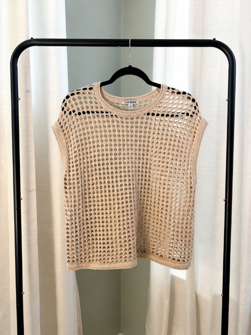 Steve Madden Beige Crochet Open Knit Sweater Vest Cover Up Size Large